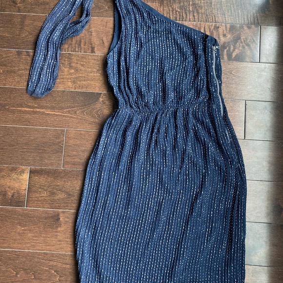 Alice + Olivia Navy Blue Full Beaded One Shoulder Mini Dress - Picture 4 of 4